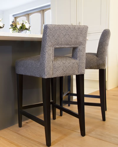 Grey material dining chairs