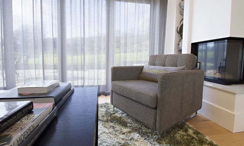 grey armchair and coffee table