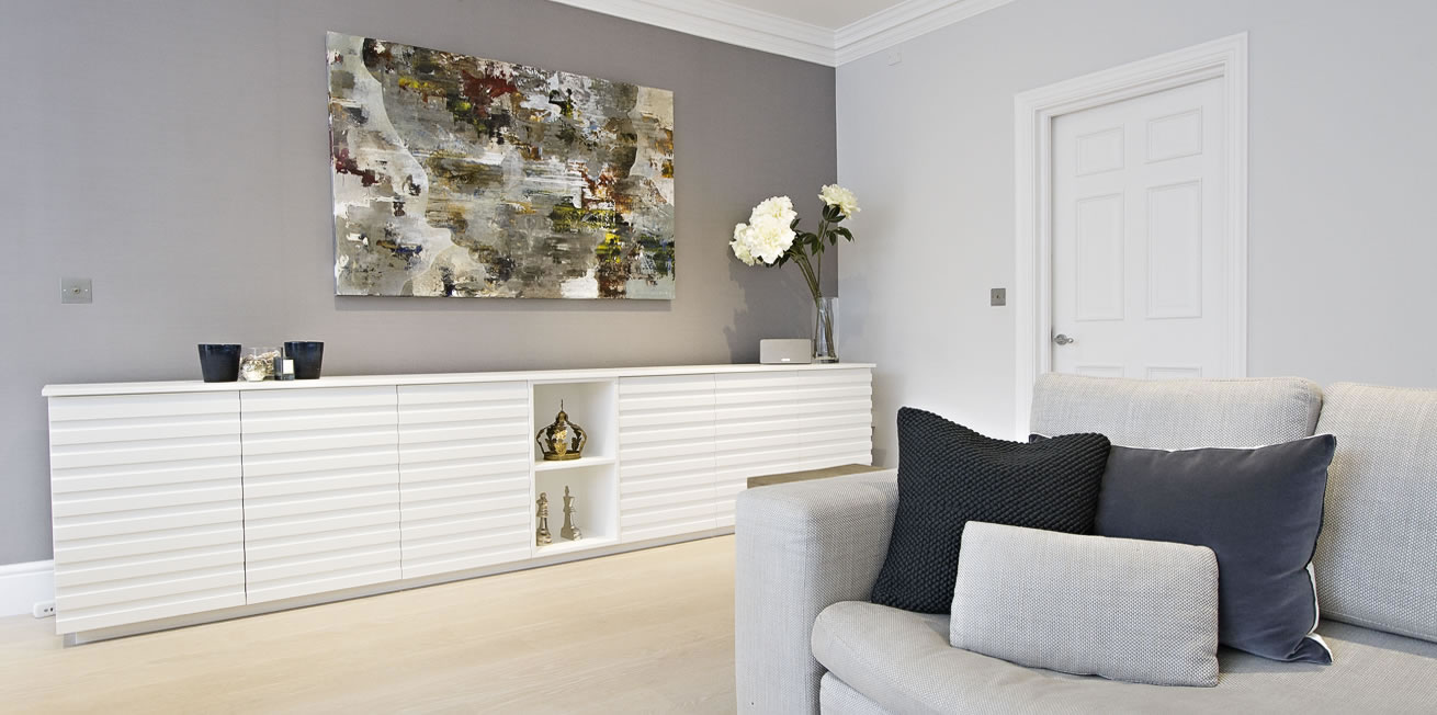 White Sideboard with Grey Wall